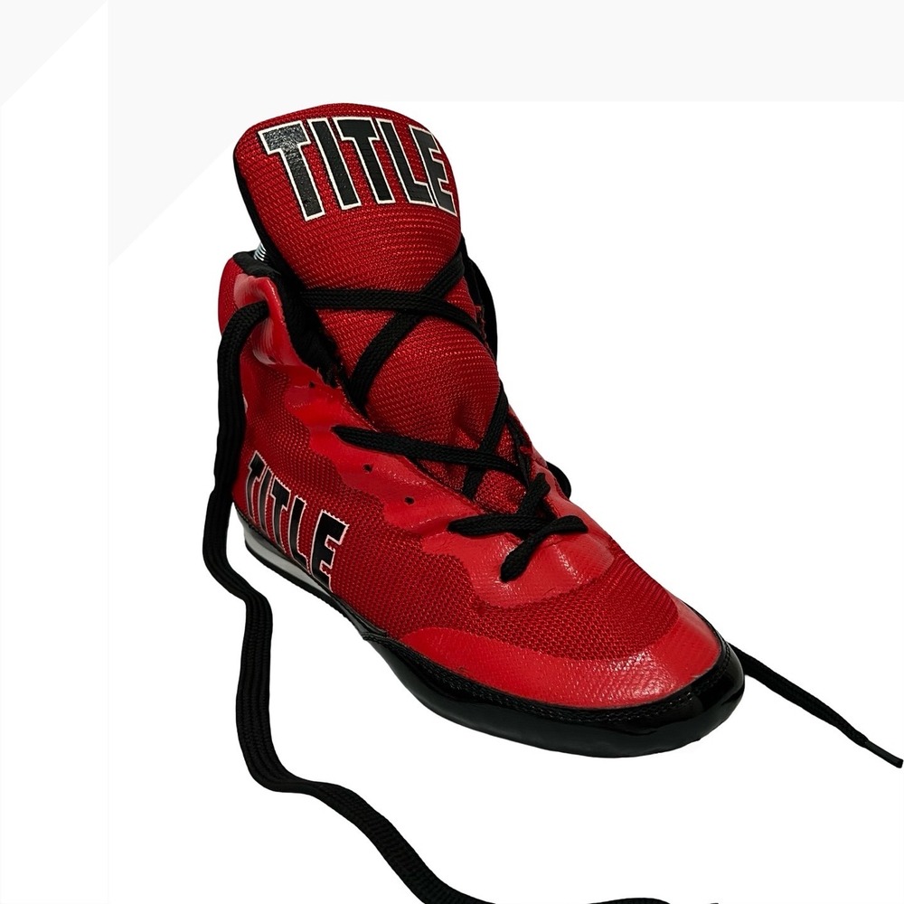 Title Boxing Shoes Red Black Mid Top Wrestling Martial Arts Boots Mens 5.5 US